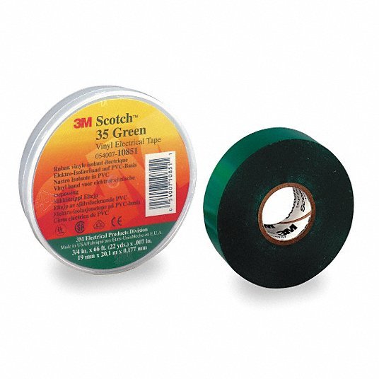 3M 10851 Vinyl Electrical Tape, 35, Scotch, 3/4 in W x 66 ft L, 7 mil thick, Green, 1 Pack - KVM Tools Inc.