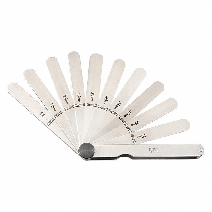 Starrett 467M Feeler Gauge Set Metric, 13 Feeler Blades, 0.04 mm to 5.00 mm Thick Range, 114 mm Blade Lg - KVM Tools Inc.KV30C281