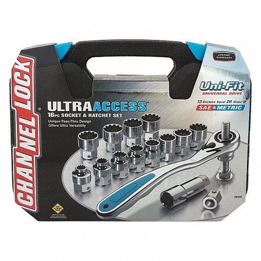 Channellock 39100 3/8" Drive Socket Set, SAE, Metric, 16 pcs - KVM Tools Inc.KV38UU83