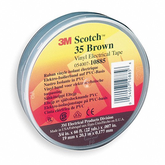 3M 10885 Vinyl Electrical Tape, 35, Scotch, 3/4 in W x 66 ft L, 7 mil thick, Brown, 1 Pack - KVM Tools Inc.