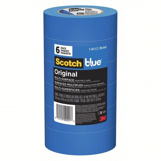 3M 2090-36QC6 Painter's Tape 1 7/16 in x 60 yd, 5.4 mil Thick, Acrylic Adhesive, Indoor and Outdoor, Blue, 6 PK - KVM Tools Inc.KV45FD18