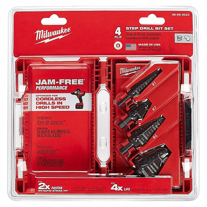 Milwaukee 48-89-9223 Step Drill Bit Set, High Speed Steel, Black Oxide, 4-Piece - KVM Tools Inc.KV19RK84