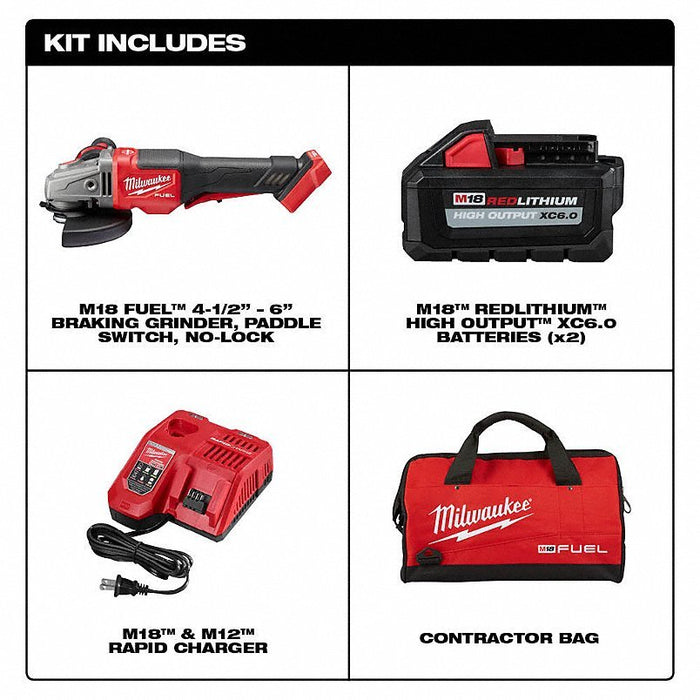 Milwaukee 2980-22 Angle Grinder Kit 6 in Wheel Dia, Paddle, without Lock-On, Brushless Motor, (2) 6.0 Ah, 18V DC - KVM Tools Inc.KV494F33