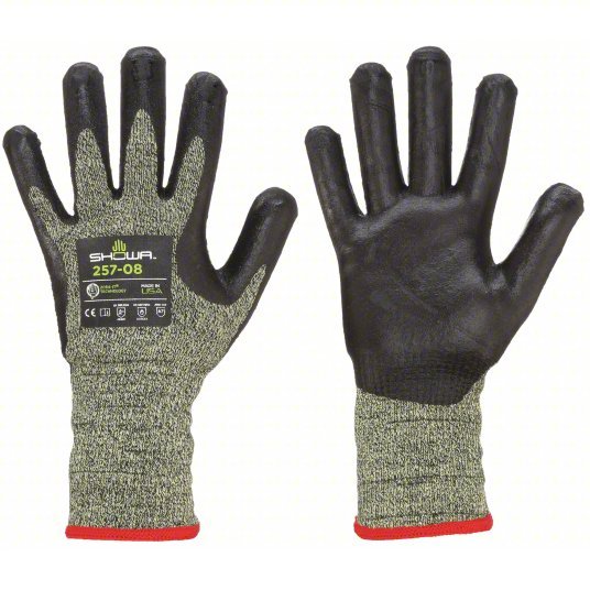 Showa 257 Coated Gloves L (8), ANSI Cut Level A7, Palm, Dipped, Foam Nitrile, Kevlar® (13 ga), 1 PR - KVM Tools Inc.KV497D46