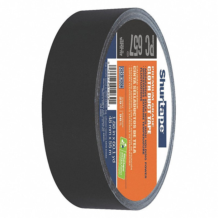 Shurtape PC 657 BLK-48mm x 55m-24 rls/cs Duct Tape, 55m L, Adhesion 104 oz/in, Black - KVM Tools Inc.KV49JR16
