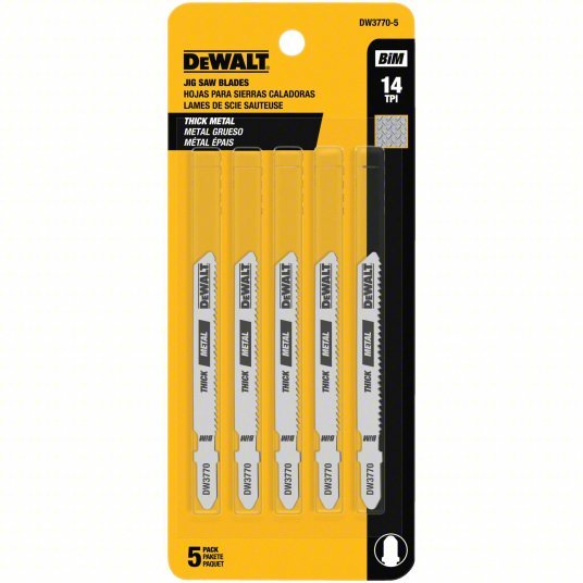 Dewalt DW3770-5 3" 14 TPI T-Shank Metal Cutting Cobalt Steel Jig Saw Blade PK5 - KVM Tools Inc.KV5NF70