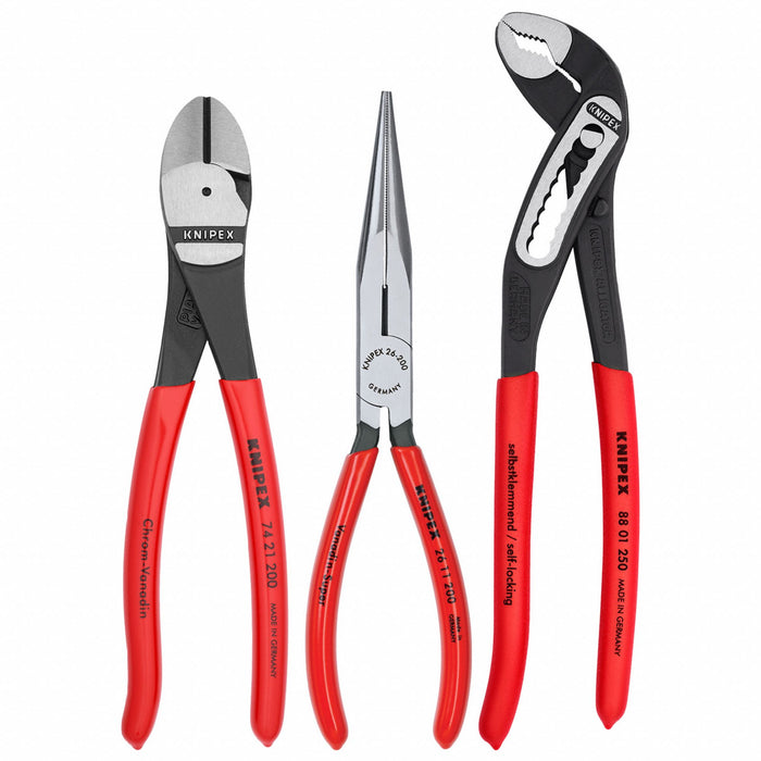 Knipex 00 20 08 US1 Kraft 1 Plier Set, 3 Pliers, Dipped Handle, Chain Nose / Diagonal / Water Pump