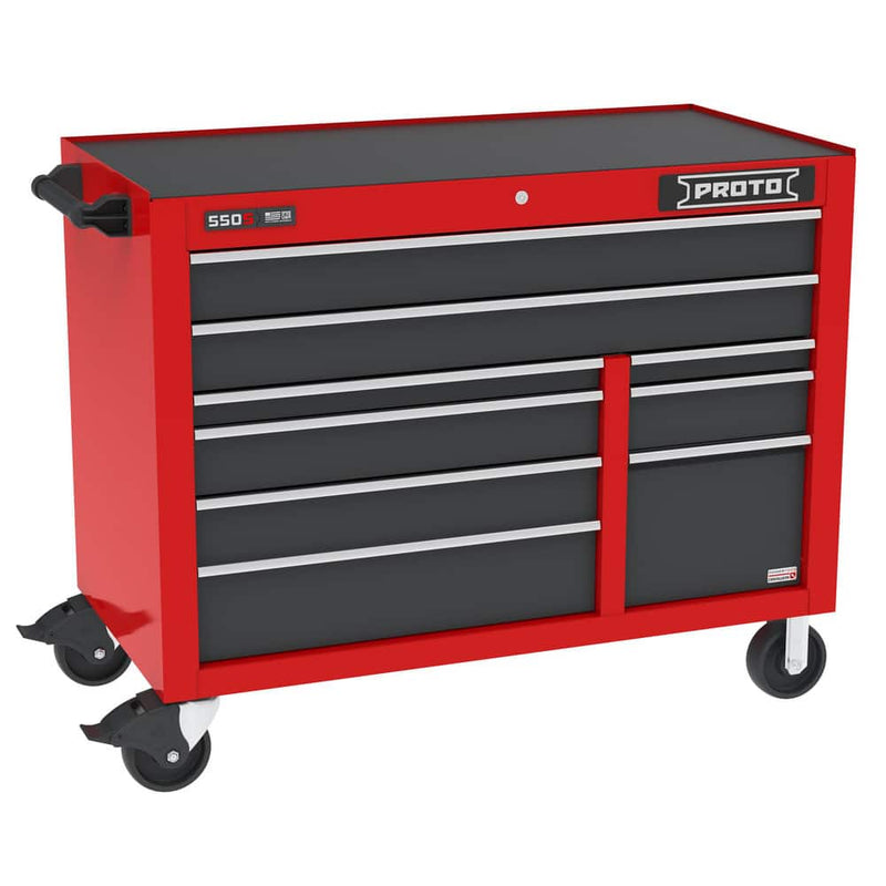 Proto J555041B-9SGPD Rolling Tool Cabinet, Gray/Red, 9 Drawers