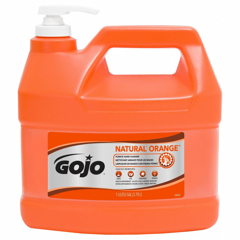 Gojo 0955-02 Hand Cleaner, Liquid, Pump Bottle, 1 gal, Citrus, Biodegradable/Paraben Free, Includes Grit