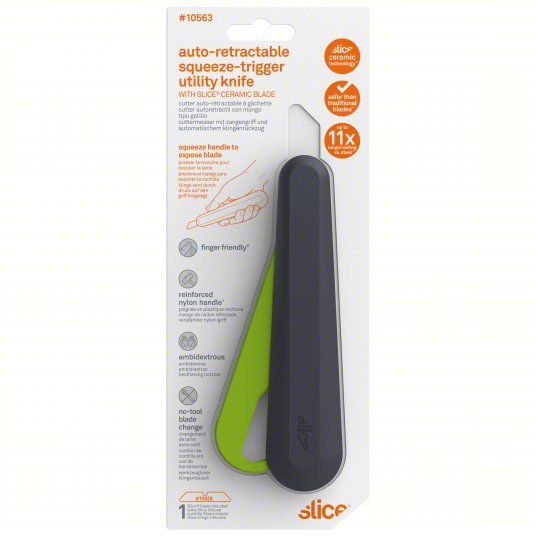 Slice 10563 Utility Knife 6 1/2 in Overall Lg, Plain, 2 1/4 in Overall Wd, Nylon, Black/Green - KVM Tools Inc.KV794J72