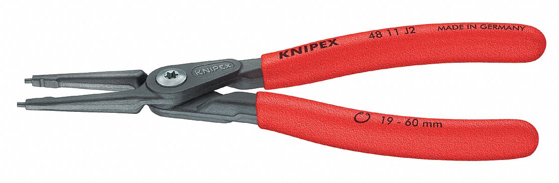 Knipex 48 11 J4 Retaining Ring Plier, Internal, For 85 mm to 140 mm Bore Dia, 0.126 in Tip Dia, 12 5/8 in Overall Lg