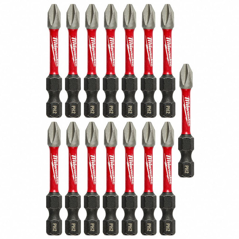 Milwaukee 48-32-5004 Power Bit, Power Bit, Imperial, PH2 Bit Industry Size, #2 Bit Size, Std, Hex, 15 PK