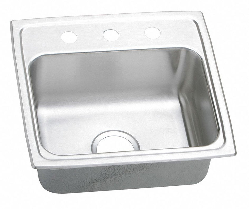 Elkay LRAD1918553 Bowl Drop-In Sink, 19 in Overall Lg, 18 in Overall Wd, 5 3/8 in Bowl Dp, 16 in Bowl Lg, 18 ga