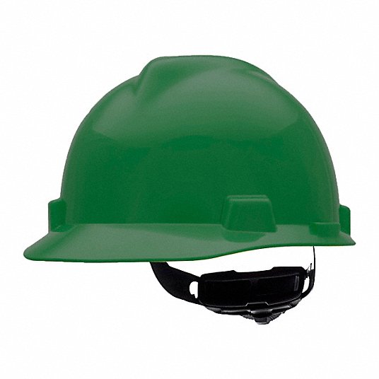 MSA 475362 Hard Hat Green, No Graphics, Ratchet (4-Point), Ratchet, Polyethylene, Side-Slots, Solid
