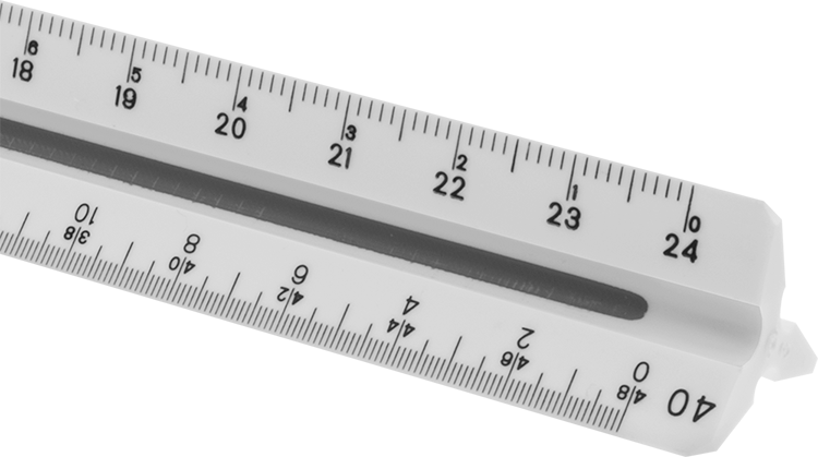 McMaster 1216T6 Drafting Ruler, Inch, Triangle, Engineers' Scale