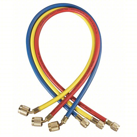 Yellow Jacket 22985 Hose 60 in Lg, 45° Angle, Blue/Red/Yellow, Rubber, 3 Hoses - KVM Tools Inc.KV12H942