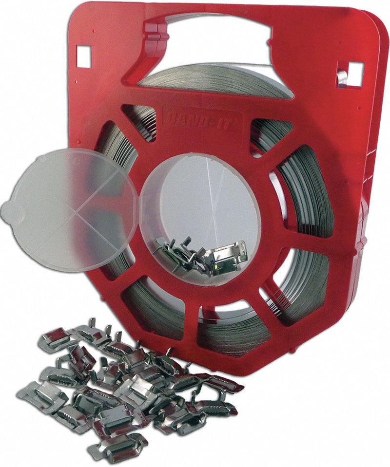 BAND-IT GR206B Stainless Steel Band And Buckle Kit, 0.03 in Strapping Thick, 2,250 lb Break Strength, Gray, 202