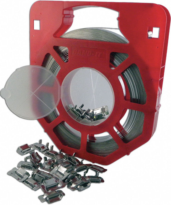BAND-IT GR206B Stainless Steel Band And Buckle Kit, 0.03 in Strapping Thick, 2,250 lb Break Strength, Gray, 202