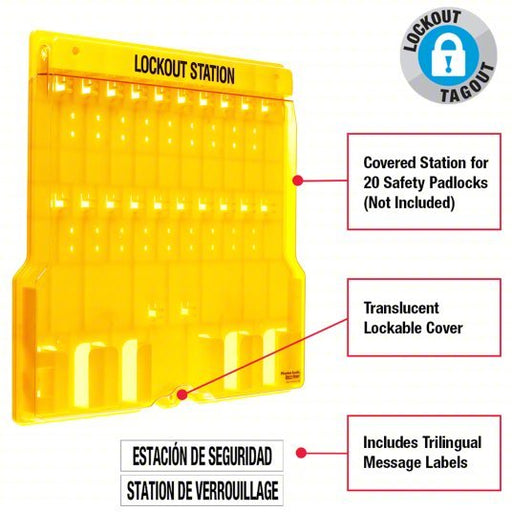 Master Lock 1484B Lockout Station, Unfilled, Holds 20 Padlocks, 22 in x 22 in, Includes Translucent Lockable Cover - KVM Tools Inc.KV2CJK7
