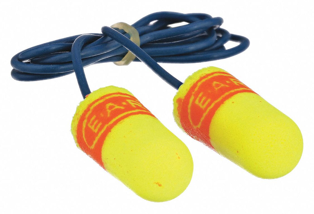 3M 311-4109 Ear Plugs, Bullet, 32 dB NRR, Metal-Detectable, Corded, Disposable, Roll-Down, 200 PK