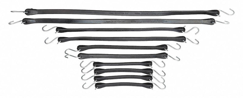 Goldline 635000076 Bungee Strap Assortment, S-Hook, 2 1/2 in Hook Lg, Rubber, 31 in Lg, Black, 10 PK