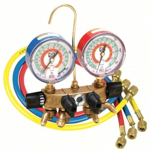 JB Industries 26200-310 Manifold Gauge, 4 Valves, R-22/R-404A/R-410A, 4 Hoses - KVM Tools Inc.KV14X854