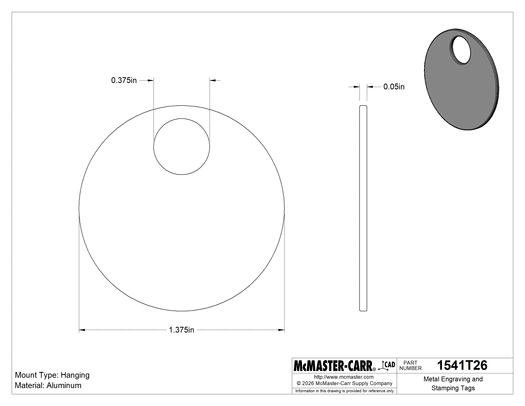 McMaster 1541T26 Metal Engraving and Stamping Tags, Aluminum Round, 1-3/8" Diameter, Pack of 25