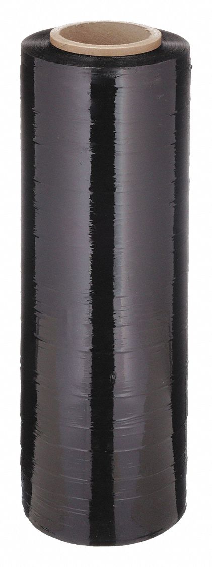 Approved Vendor KV15C005 Hand Stretch Wrap, 80 ga, Black Opaque, 18 in W x 1,500 ft, LLDPE, 3 in Core
