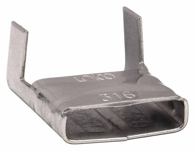 Band-It GRE455 Banding Clip, Fits 5/8 in Strap Width, Stainless Steel 316, Flat, Regular Duty, 100 PK