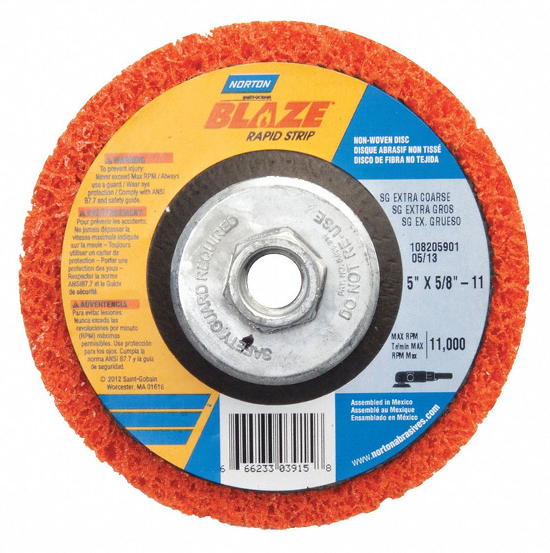 Norton 66623303915 Non-Woven Depressed Center Disc, 5 in x 5/8"-11, Ceramic, Extra Coarse, Blaze Rapid Strip