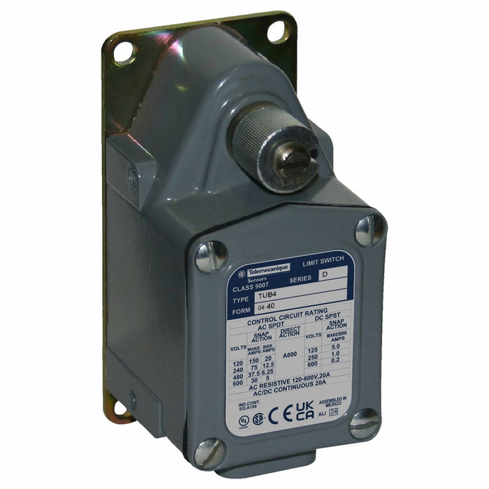 Telemecanique Sensors 9007TUB1 Severe Duty Limit Switch, Rotary Head No Lever, SPDT, 20A at 600V AC, Side Actuator