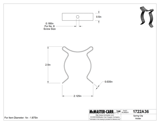 McMaster 1722A36 Tool Holder, for 1" to 1-7/8" Item Diameter, Nylon-Coated Steel