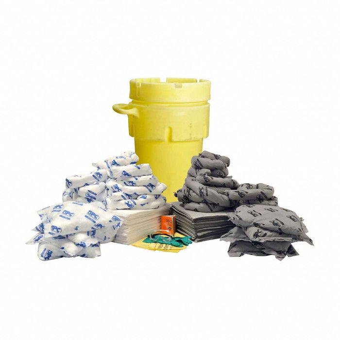 Brady SPC Absorbents SKMA-95W Universal/Oil Spill Kit, 75 gal Absorb Capacity, 95 gal Yellow Drum, with PPE & Handbook