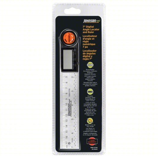 Johnson 1888 - 0700 Digital Angle Finder 0°to 360°, Included, 7 in x 1 3/8 in, LCD, Batteries Included - KVM Tools Inc.KV21XK31