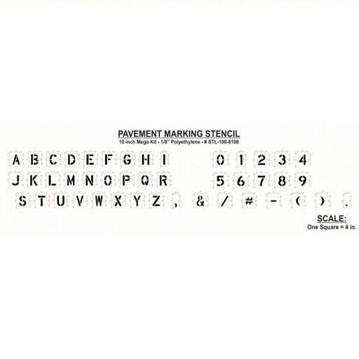 RAE STL - 108 - 8108 Pavement Stencil 0 to 9/A to Z/Punctuation, 10 in Character Ht, 6 in Character Wd, Polyethylene - KVM Tools Inc.KV18E719