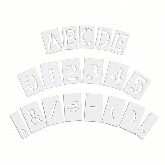 RAE STL - 108 - 8108 Pavement Stencil 0 to 9/A to Z/Punctuation, 10 in Character Ht, 6 in Character Wd, Polyethylene - KVM Tools Inc.KV18E719