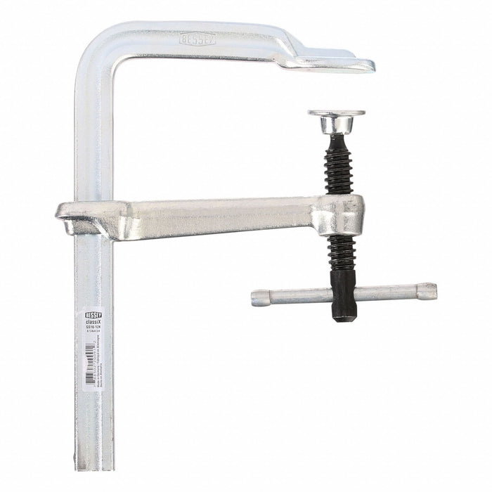 Bessey GS16-12K Bar Clamp, F-Style, ClassiX Standard Pad, Medium Duty, 6 in Jaw Opening, 1000 lb Clamping Force, 4-3/4 in Throat