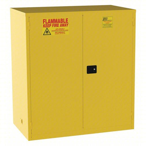 Jamco BM120YP Flammables Safety Cabinet Std, 120 gal, 0 Drum Capacity, 59 in x 34 in x 65 in, Yellow, 2 Shelves - KVM Tools Inc.KV19T256