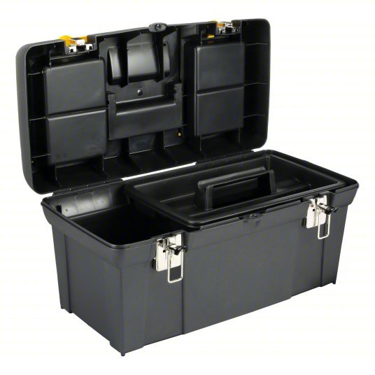Stanley 019151M Tool Box 19 3/16 in W 10 3/16 in D 9 13/16 in H, Plastic, Black, Hinged Lid, Padlock - KVM Tools Inc.KV19YU44
