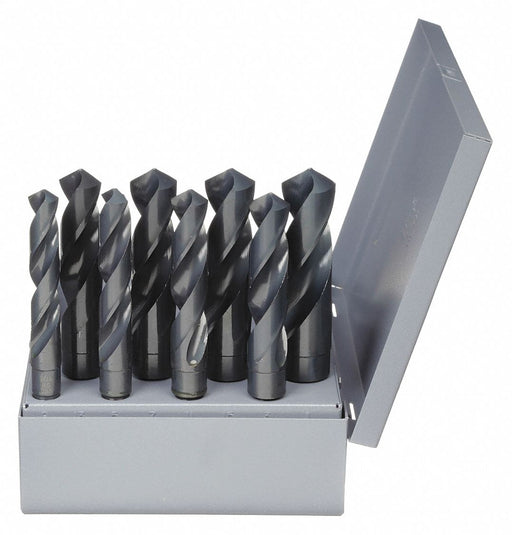 Cle-Line C21135 Reduced Shank Drill Bit Set, 8 Pc, 9/16 in to 1 in, 118 Deg Point, Black Oxide HSS
