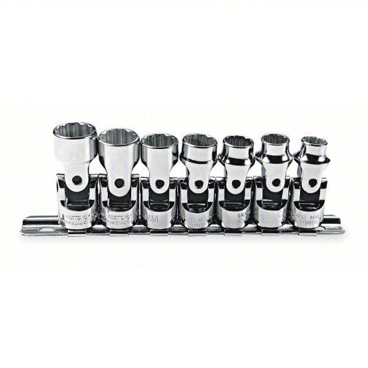 Proto J52200 Socket Set 3/8 in Drive Size, 7 Pieces, 9 mm to 15 mm Socket Size Range, Chrome - KVM Tools Inc.KV1AC86