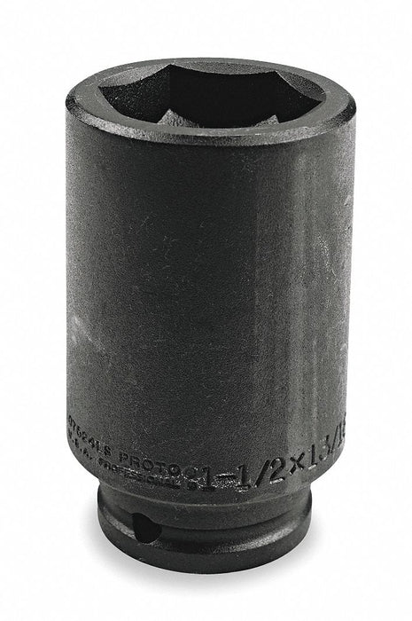 Proto J07524-LS Automotive Socket, 3/4 in Drive Size, 1 1/2 in Socket Size, 6-Point, Deep, Black Oxide
