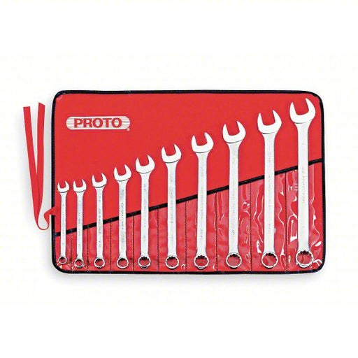 Proto J1200GASD Combination Wrench Set Alloy Steel, Satin, 10 Tools, 7/16 in to 1 in Range of Head Sizes, SAE - KVM Tools Inc.KV449P49