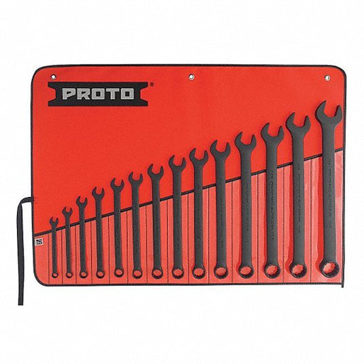 Proto J1200FBASD Combination Wrench Set: Alloy Steel, Black Oxide, 14 Tools, 15° Head Offset Angle, Offset, Hex - KVM Tools Inc.KV449N50