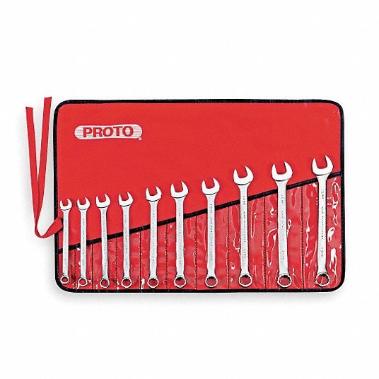 Proto J1200K - MASD Combination Wrench Set Alloy Steel, Satin, 10 Tools, 10 mm to 19 mm Range of Head Sizes - KVM Tools Inc.KV449P56