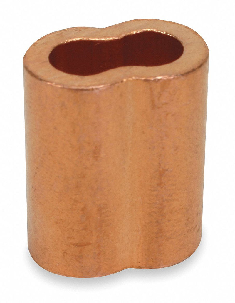 Dayton 1DLE4 Wire Rope Oval Sleeve, Oval Sleeve, Swage, 1/16 in Compatible Rope Dia, Copper, Plain, 25 PK
