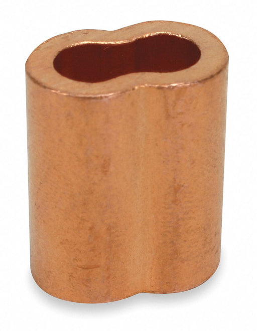 Dayton 1DLE4 Wire Rope Oval Sleeve, Oval Sleeve, Swage, 1/16 in Compatible Rope Dia, Copper, Plain, 25 PK