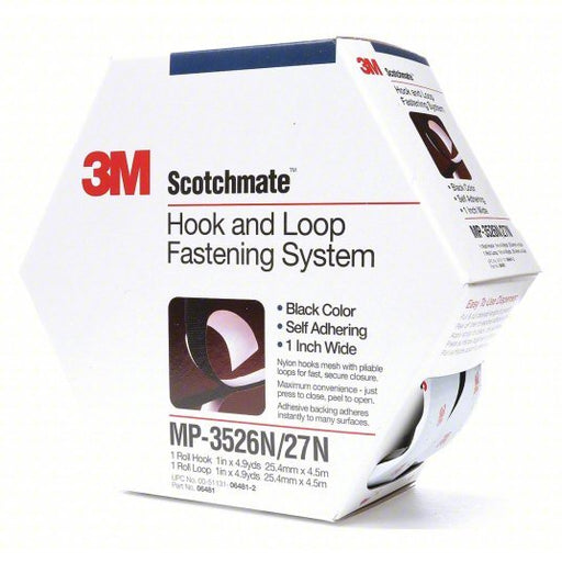 3M MP3526N/MP3527N Hook - and - Loop Fastener Roll, Black, Hook - and - Loop, 1 in Overall Wd, 14 11/16 ft Overall Lg - KVM Tools Inc.KV1F216