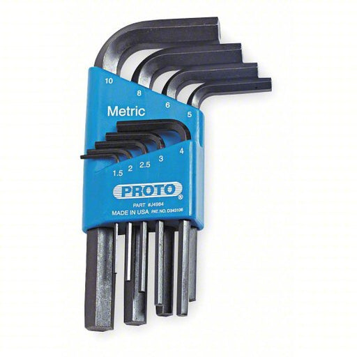 Proto J4984 Hex Key Set Metric, Short, 9 Pieces, Plastic Holder, Black Oxide, 2 Tips - KVM Tools Inc.KV1FX40