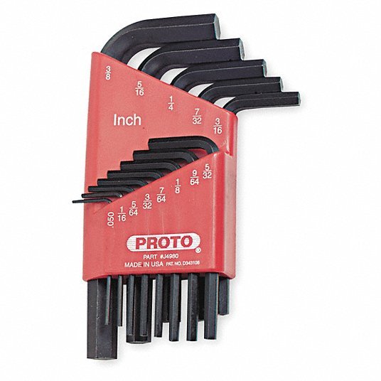 Proto J4980 Hex Key Set 11 - 15 Pieces, L, SAE, Std End, Short, 13 Pieces, Holder, Black Oxide, 2 Tips - KVM Tools Inc.KV1FX44